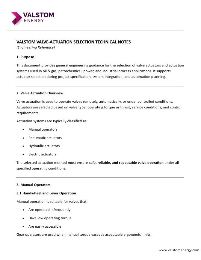 Valve Actuation Technical Notes